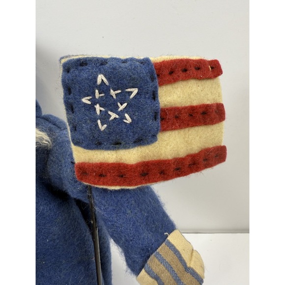 Folk Art Primitive Americana Patriotic 4th of July Sitting Santa 17 Inches Felt - Picture 3 of 11